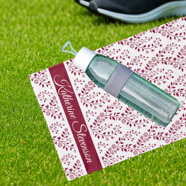 Modern Minimalist Burgundy Red White Floral Sports ハンドタオル