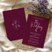 Modern Minimalist Burgundy Wedding Classic 招待状