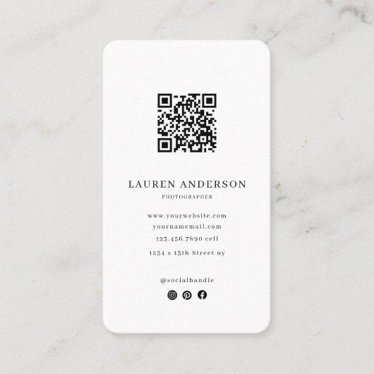 Modern Minimalist Business Card with QR Code  名刺 (正面)