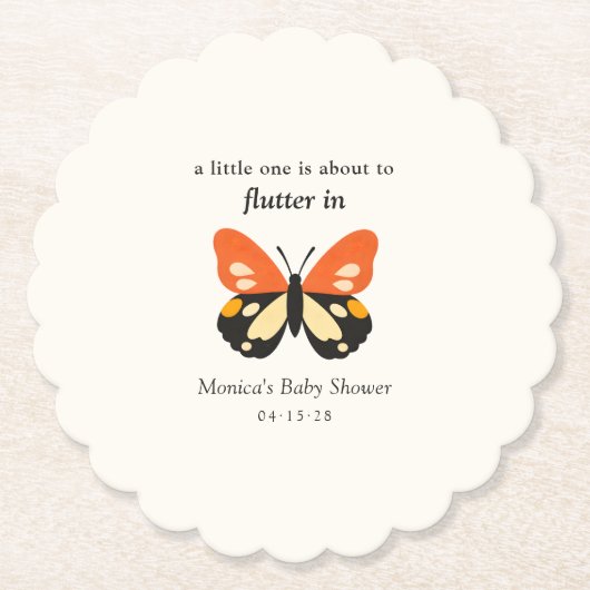 Modern Minimalist Butterfly Baby Shower ペーパーコースター (正面)