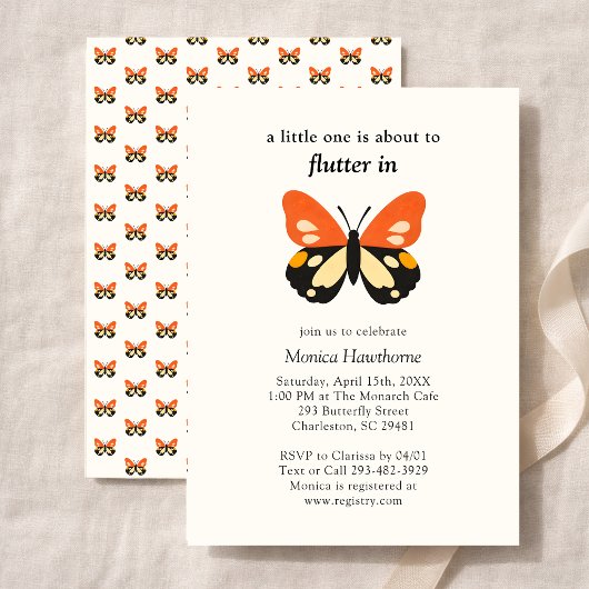 Modern Minimalist Butterfly Baby Shower 招待状