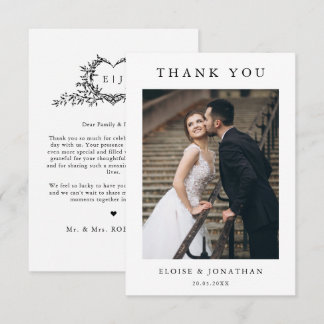 Modern Minimalist Calligraphy Crest monogram サンキューカード