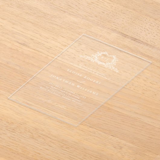 Modern Minimalist Calligraphy Crest monogram Chic アクリル招待状 (レイダウン)