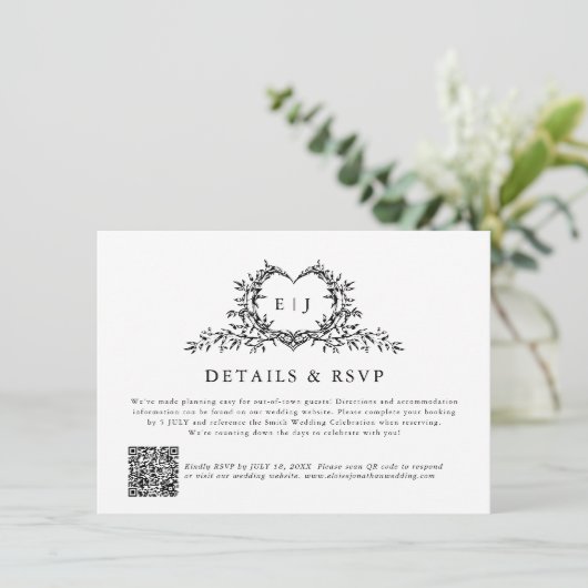 Modern Minimalist Calligraphy Crest monogram Chic エンクロージャーカード (スタンド正面)