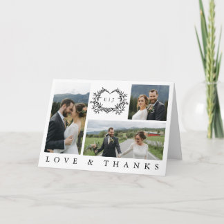 Modern Minimalist Calligraphy Crest monogram Photo サンキューカード