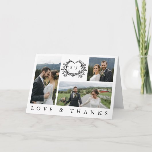 Modern Minimalist Calligraphy Crest monogram Photo サンキューカード (正面)