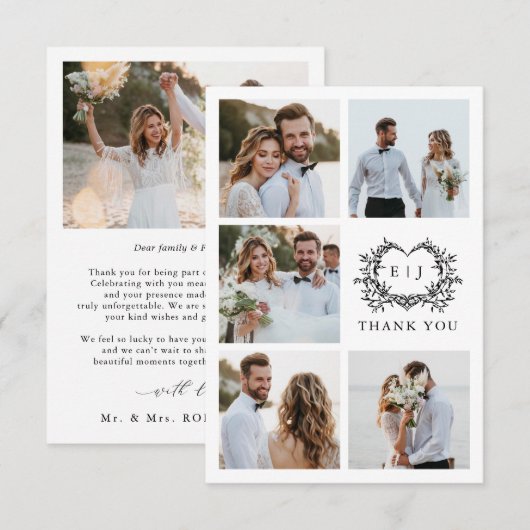 Modern Minimalist Calligraphy Crest monogram Photo サンキューカード (正面/裏面)