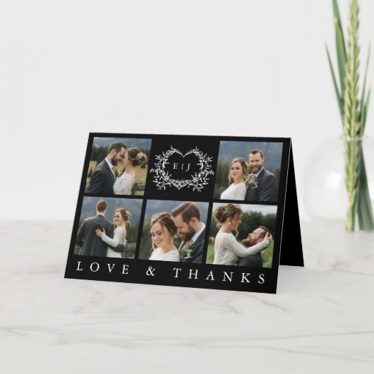 Modern Minimalist Calligraphy Crest monogram Photo サンキューカード (正面)