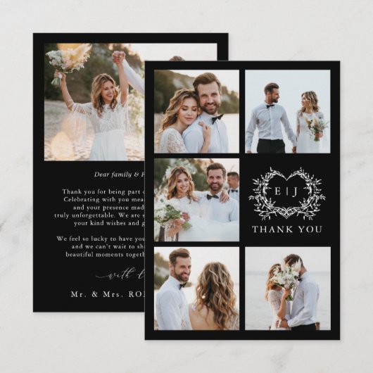 Modern Minimalist Calligraphy Crest monogram Photo サンキューカード (正面/裏面)