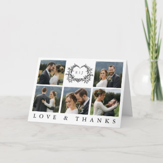 Modern Minimalist Calligraphy Crest monogram Photo サンキューカード