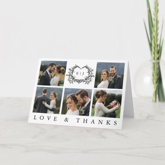 Modern Minimalist Calligraphy Crest monogram Photo サンキューカード (正面)