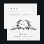 Modern Minimalist Calligraphy Crest monogram RSVP ポストカード<br><div class="desc">This elegant RSVP postcard features refined calligraphy and classic typography in a clean, minimalist layout. The delicate botanical crest monogram adds a timeless romantic touch while maintaining a simple and sophisticated aesthetic. Designed for easy mailing, the postcard format allows guests to quickly respond to your special day while keeping your...</div>