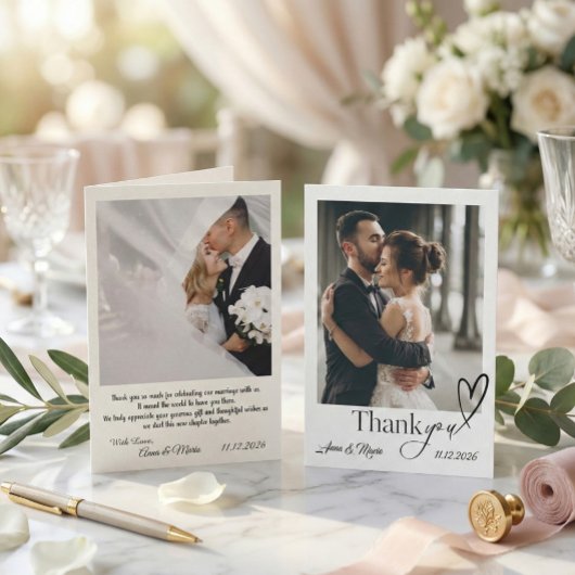 Modern Minimalist Calligraphy Script Photo Wedding サンキューカード