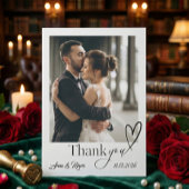 Modern Minimalist Calligraphy Script Photo Wedding サンキューカード