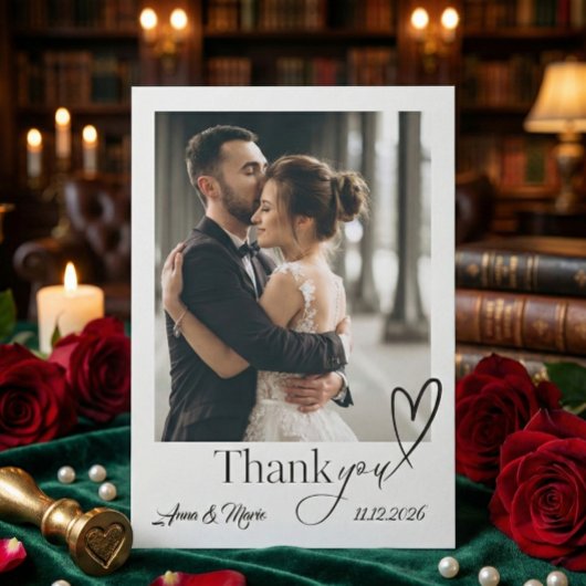 Modern Minimalist Calligraphy Script Photo Wedding サンキューカード