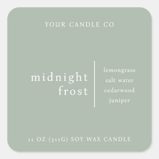 Modern Minimalist Candle Packaging Label Green スクエアシール (正面)