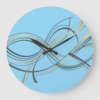 Modern Minimalist Charcoal Gray & Gold Abstract Li ラージ壁時計