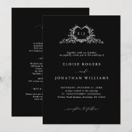 Modern Minimalist Chic Calligraphy Crest Wedding 招待状