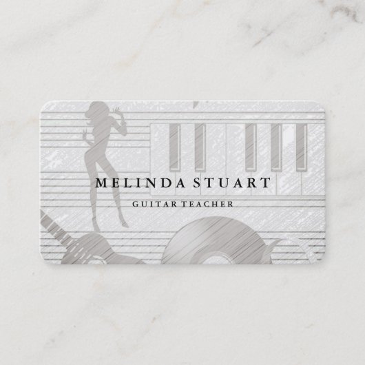 Modern Minimalist Chic Musician Guitar Teacher 名刺 (正面)