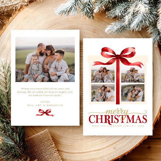 Modern Minimalist Christmas Red Photo シーズンカード