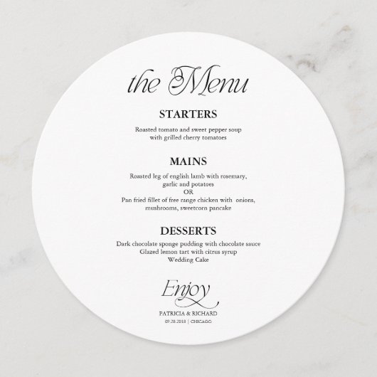 Modern Minimalist Circle Wedding Menu メニュー (正面)