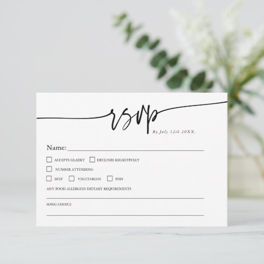 Modern Minimalist Classic QR code Boho Wedding 出欠カード (スタンド正面)