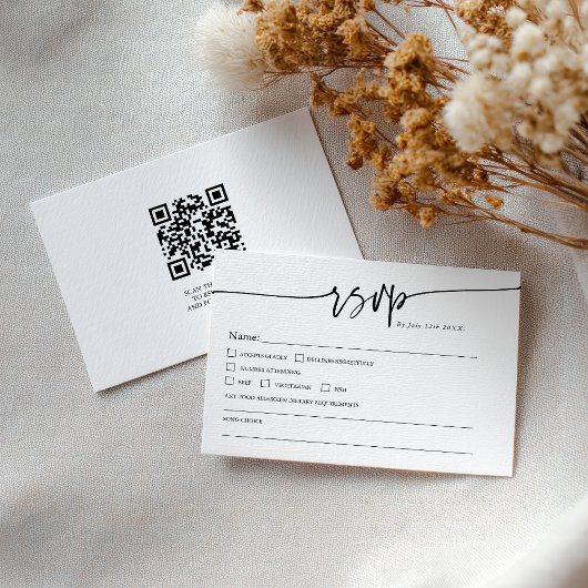 Modern Minimalist Classic QR code Boho Wedding 出欠カード