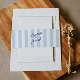 Modern Minimalist Coastal Blue Stripes Wedding 招待状ベリーバンド