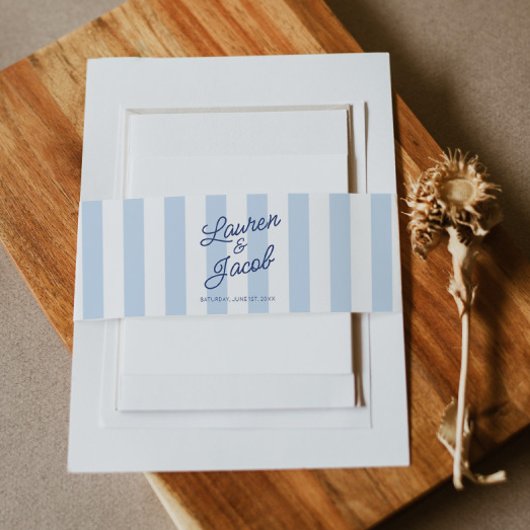 Modern Minimalist Coastal Blue Stripes Wedding 招待状ベリーバンド
