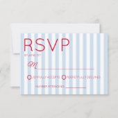 Modern Minimalist Coastal Red Blue Stripes Wedding 出欠カード (正面)