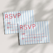 Modern Minimalist Coastal Red Blue Stripes Wedding 出欠カード