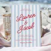 Modern Minimalist Coastal Red Blue Stripes Wedding 招待状