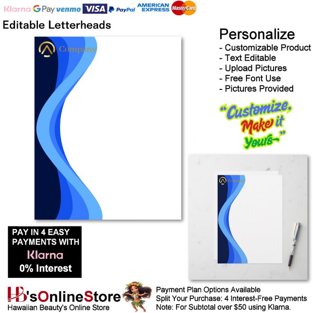 Modern Minimalist Company Blue White Business レターヘッド (Modern Minimalist Company Blue White Business Letterhead.)