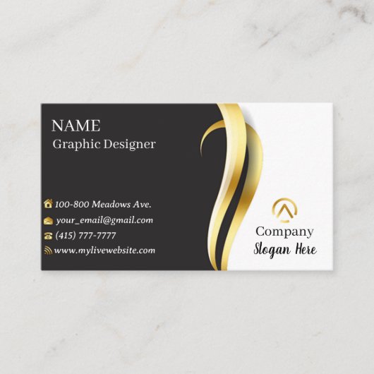 Modern Minimalist Company Gold Black White 名刺 (正面)