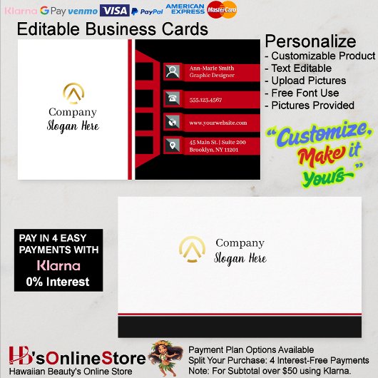 Modern Minimalist Company Red Black White 名刺