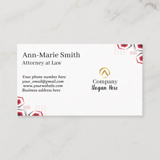 Modern Minimalist Company Red Black White Logo 名刺 (正面)