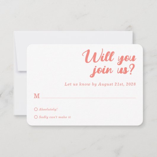 Modern Minimalist Coral Pink Wedding RSVP Cards (正面)