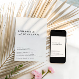 Modern Minimalist Cream & Black Script Wedding  招待状