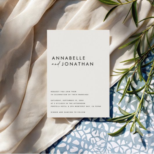 Modern Minimalist Cream & Black Script Wedding  招待状
