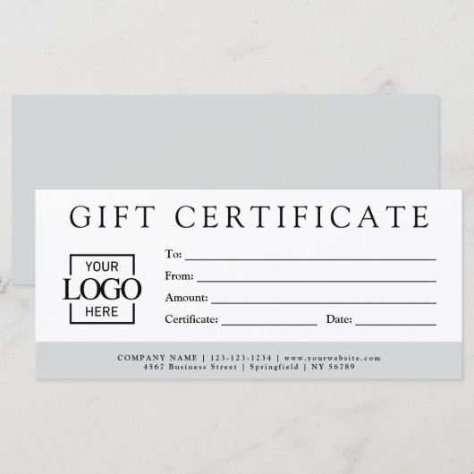 Modern Minimalist Custom Business Gift Certificate (正面/裏面)