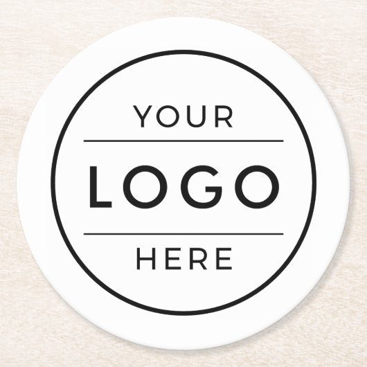 Modern Minimalist Custom Business Logo Branded ラウンドペーパーコースター (正面)