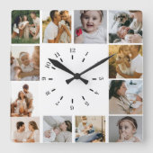 Modern Minimalist  Custom Photo Collage Family スクエア壁時計 (正面)