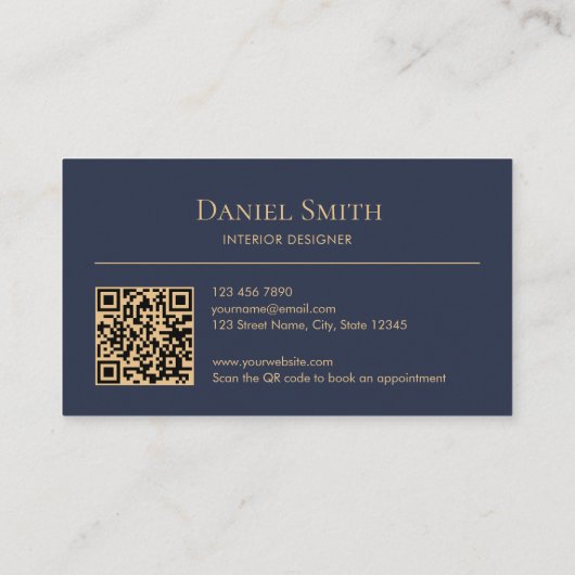 Modern Minimalist Dark Blue Initials QR Code 名刺 (裏面)