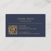 Modern Minimalist Dark Blue Initials QR Code 名刺 (裏面)