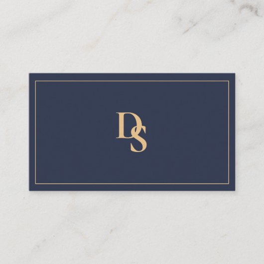 Modern Minimalist Dark Blue Initials QR Code 名刺 (正面)