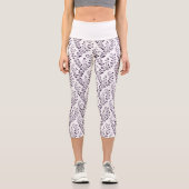 Modern Minimalist Dark Plum White Floral  カプリレギンス (正面)