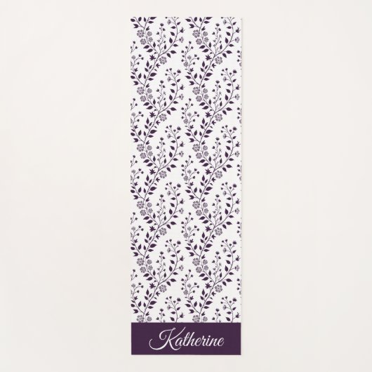 Modern Minimalist Dark Plum White Floral Script ヨガマット (正面)