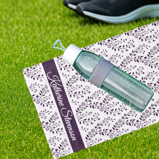 Modern Minimalist Dark Plum White Floral Sports ハンドタオル