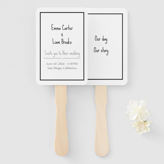 Modern Minimalist Double Sided Wedding Program Fan ハンドファン (正面&裏面)