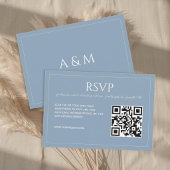 Modern minimalist dusty blue QR code wedding  出欠カード